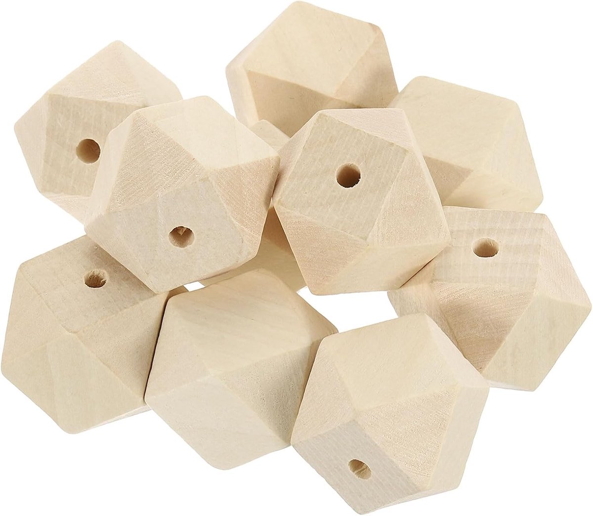 Kralen, 10 stuks, 30 mm, onafgewerkte geometrische zeshoekige kralen, natuurlijke kleur, losse afstandhouders, voor het maken van sieraden en wooncultuur