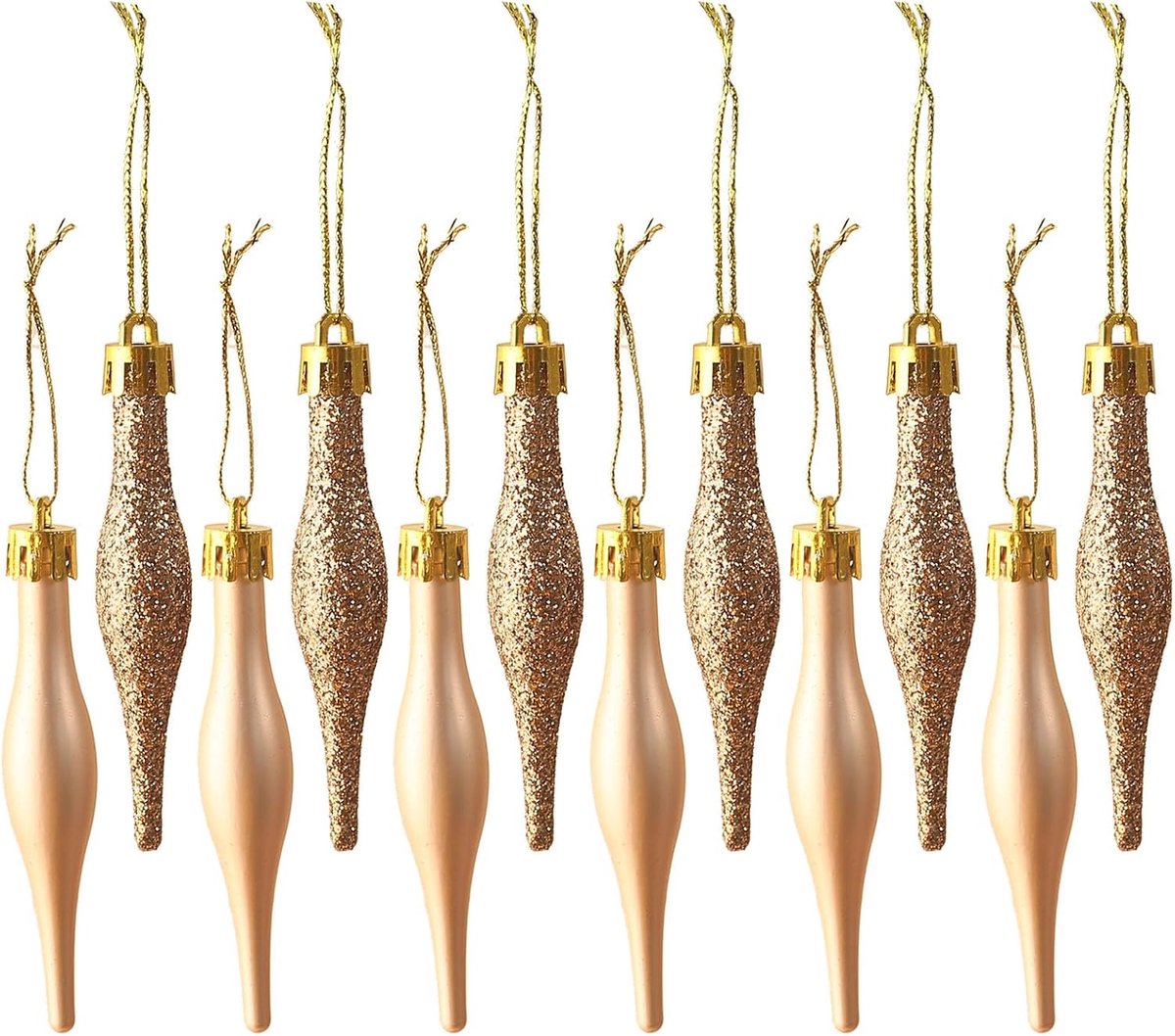 12 stuks kerstdruppelballen, matte en glitter druppeltjes, kerstboom hangende ornamenten voor Kerstmis, vakantie, feest, decoratie gunst (champagne goud)