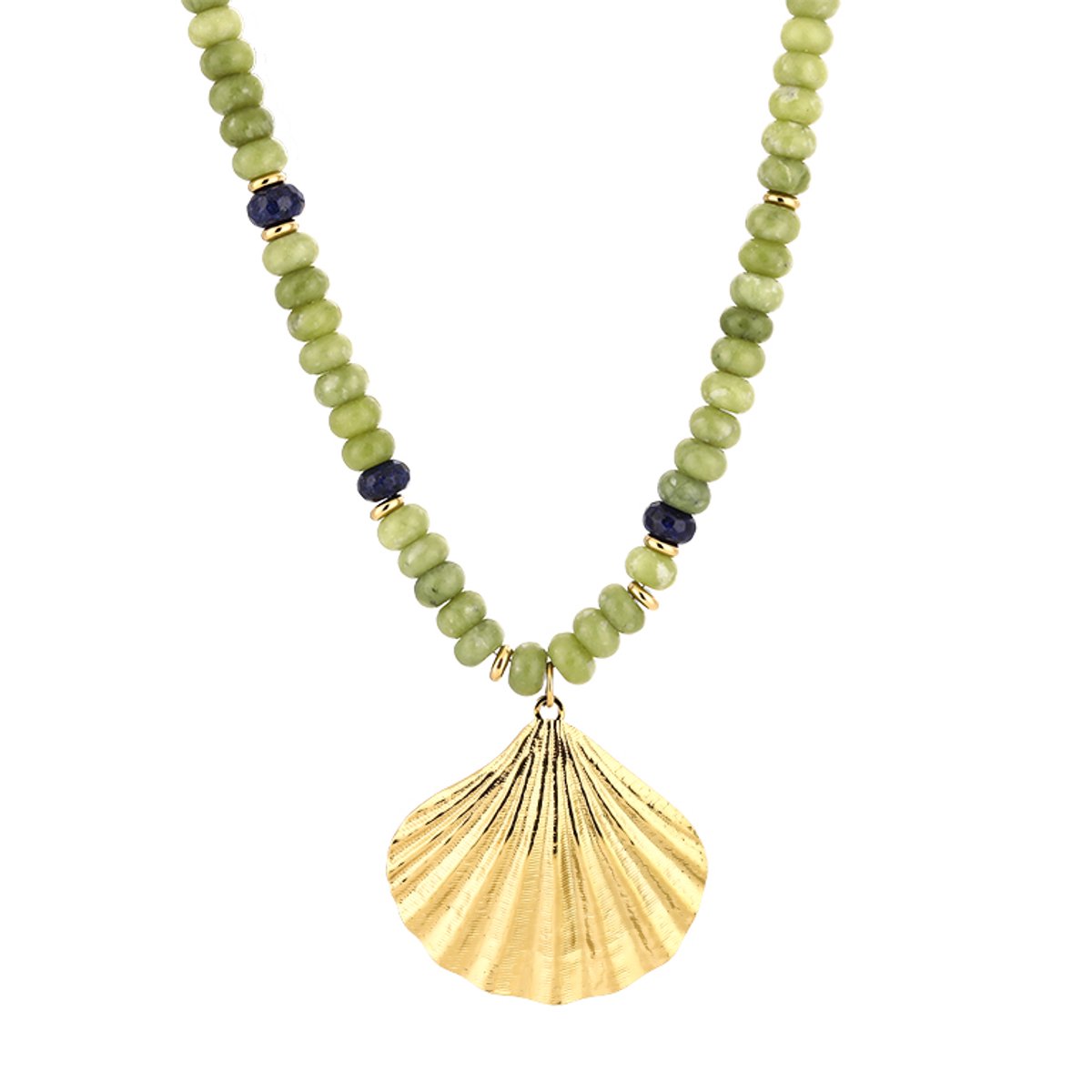 Beaded Shell Pendant Necklace – Luxe Kralen Ketting met Schelp – RVS - Groen