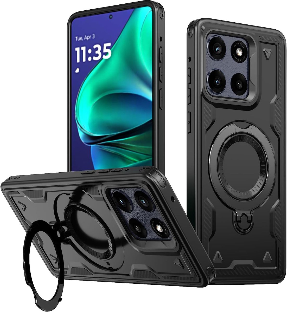 Armor Hoesje voor Motorola Edge 60/60 Fusion /60 Pro - 360° Metalen Ring Standaard, Magnetisch, Militaire Klasse Valbestendige Luchtkussen Case (Black)