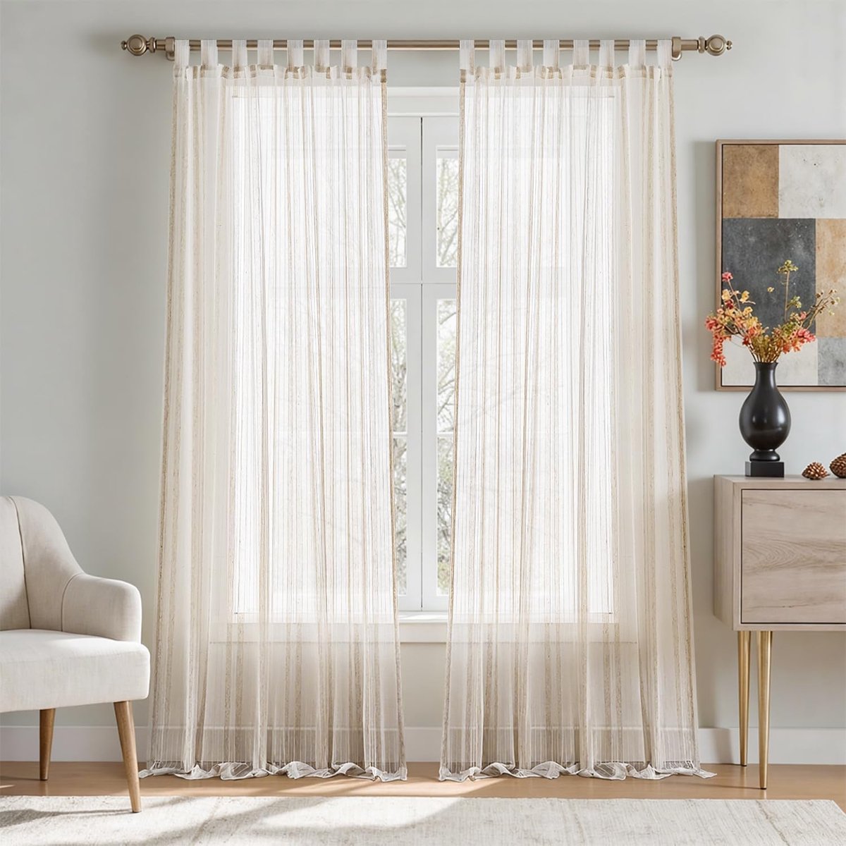 Gordijnen met lussen, gordijnen, modern, set van 2, H 245 x B 140 cm, beige | Gordijnen met lussen, gordijnen, woonkamer, gordijnen, landhuisstijl, slaapkamer, lusgordijn, transparant gordijn, linnenlook