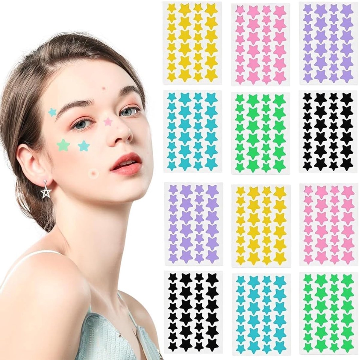 Pimple Patch Star, patches puistjes, sterren, onzichtbaar, natuurlijk hydrocolloid, puistjespleisters met theeboomolie salicylzuur, acne patch, dag en nacht