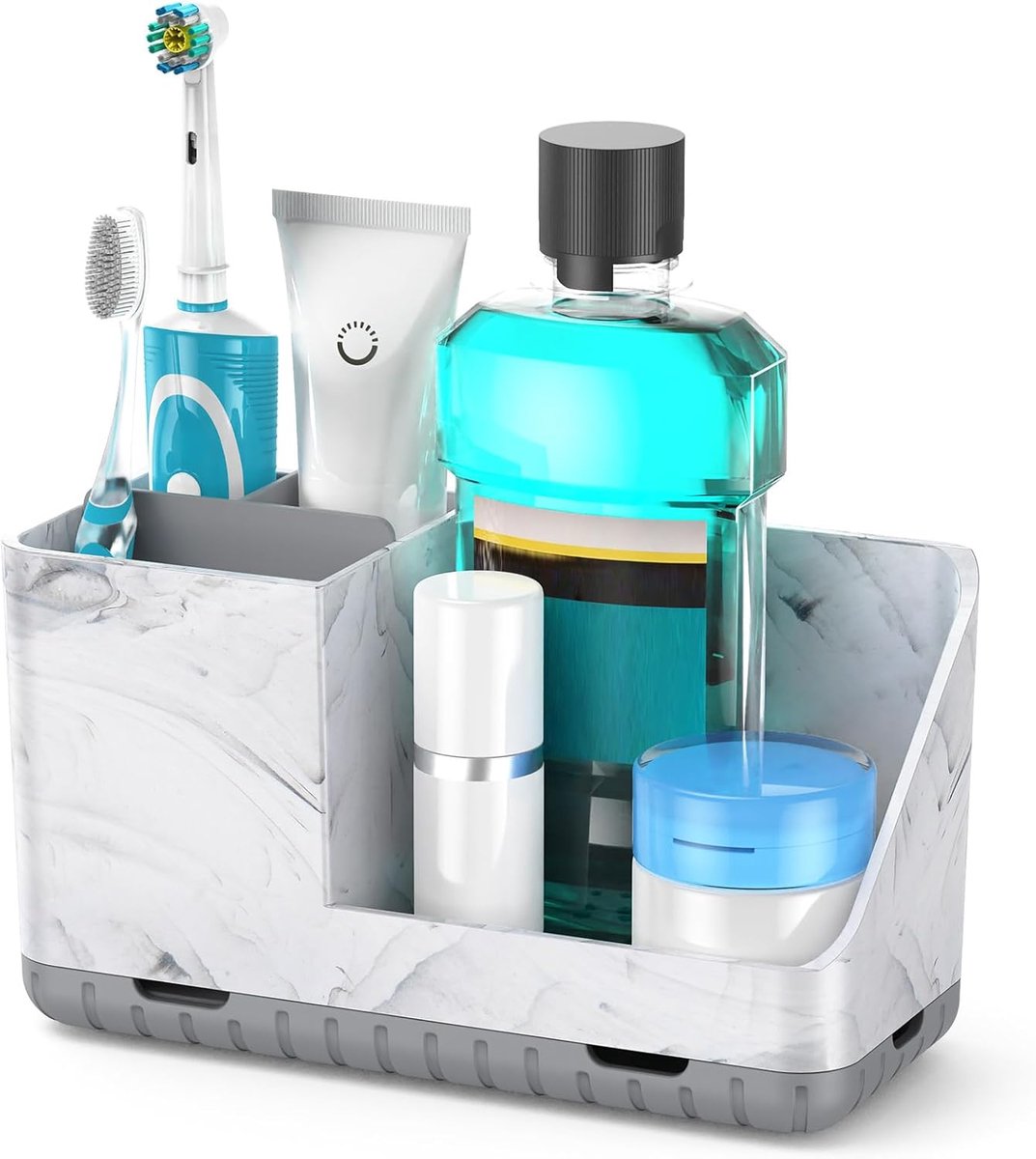 Tandenborstelhouders voor badkamer aanrecht, kinderen elektrische tandenborstel en tandpasta houder, badkamer accessoires ijdelheid organizer, badkamer organisatoren en opslag (grijs marmeren