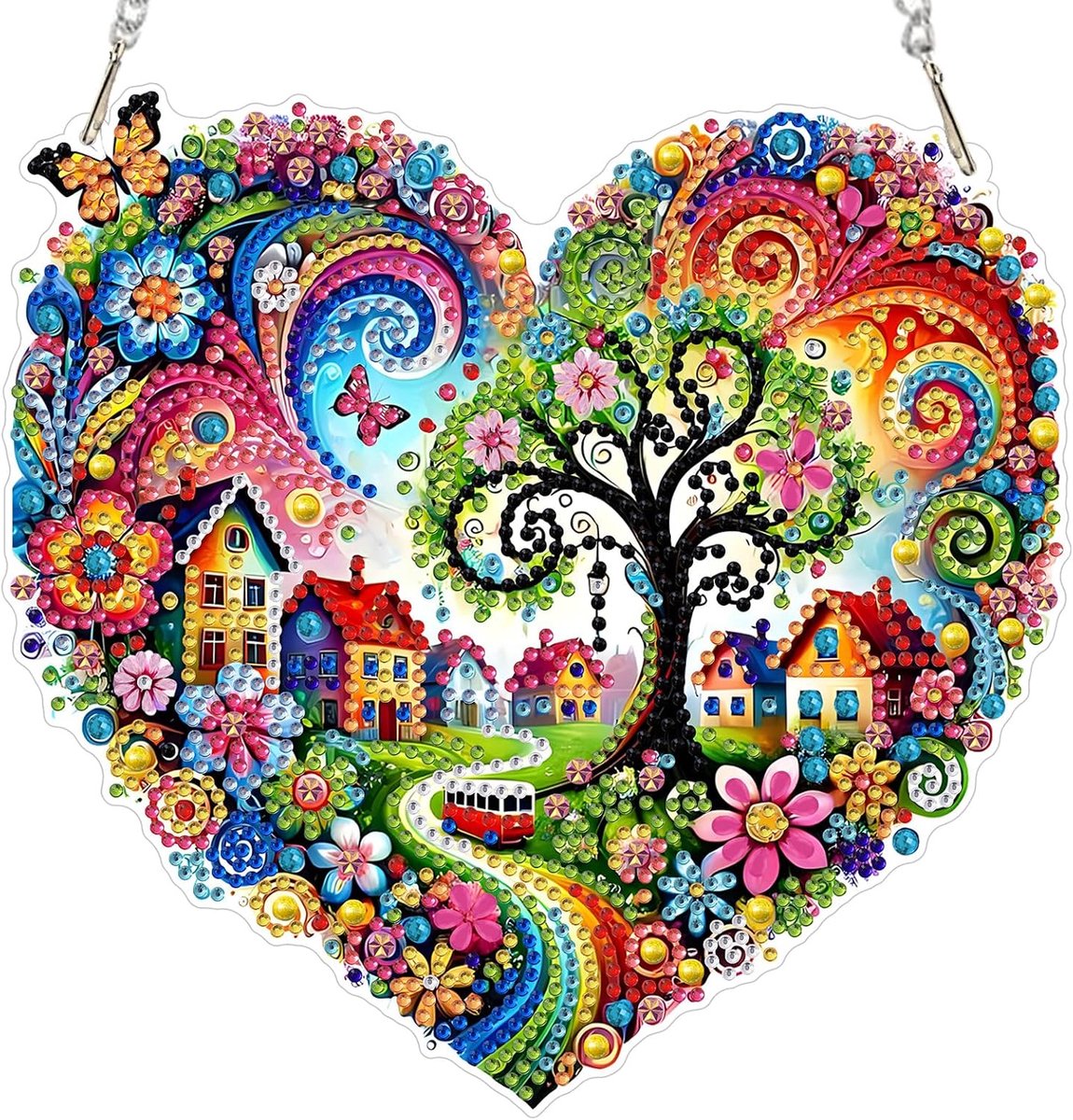 DIY Village Butterfly Diamond Art Hangende kits voor volwassenen beginners, acryl speciaal gevormde kristallen bloemen diamant edelsteen kunst hanger boren schilderij ornament voor thuis muur