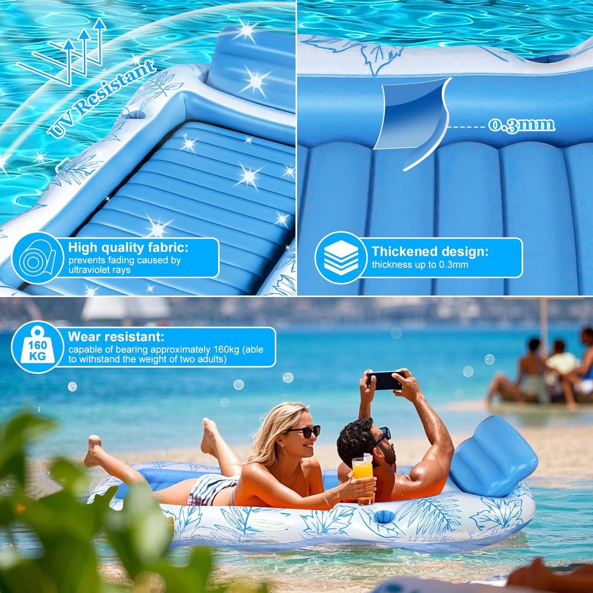 Opblaasbaar luchtmatras, zwembad, opblaasbaar zwembad, met bekerhouder, opblaasbare ligstoel, opblaasbare zwembad, zonnen, waterhangmat, voor volwassenen en kinderen