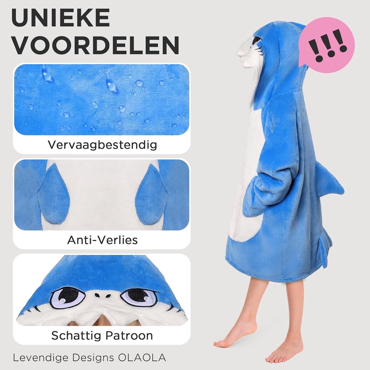 Haai Overmaat Hoodie Deken voor kind, Sherpa Fleece Draagbare Deken met Mouwen & Zakken, Zacht Warm Knus Deken Met Capuchon, Donszacht Dekentrui voor Meisjes Jongens