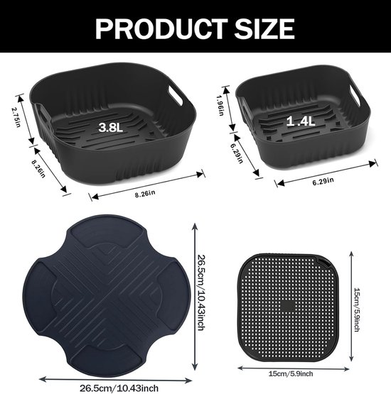 4 stuks siliconen vormen en onderzetters en spatbescherming van siliconen voor Ninja CRISPi Air FN101EUSG, Air Fryer accessoires voor Ninja FN101EU (donkerblauw) — afbeelding 5