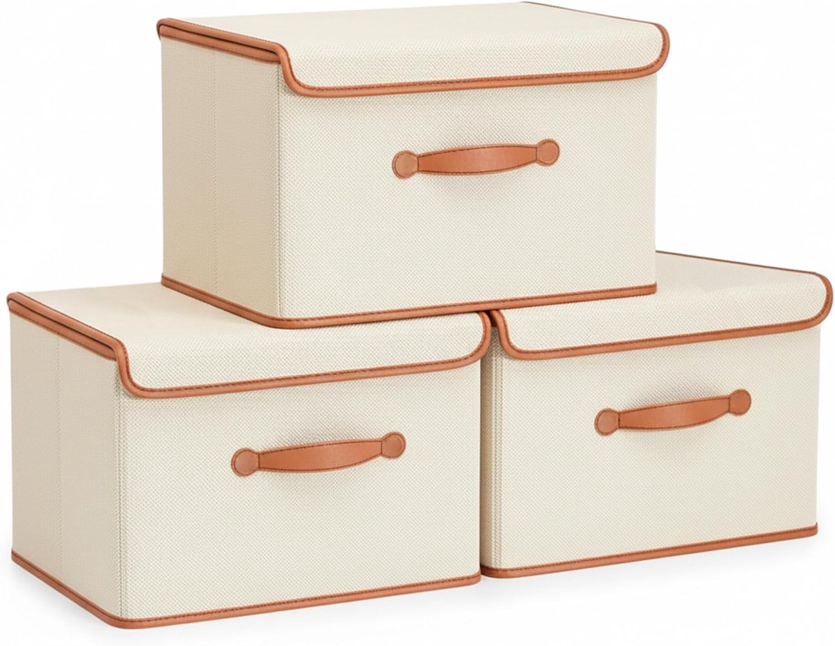 opbergdoos met deksel, decoratieve stoffen opbergdozen met handgrepen, voor kleding, speelgoed, sokken, beige