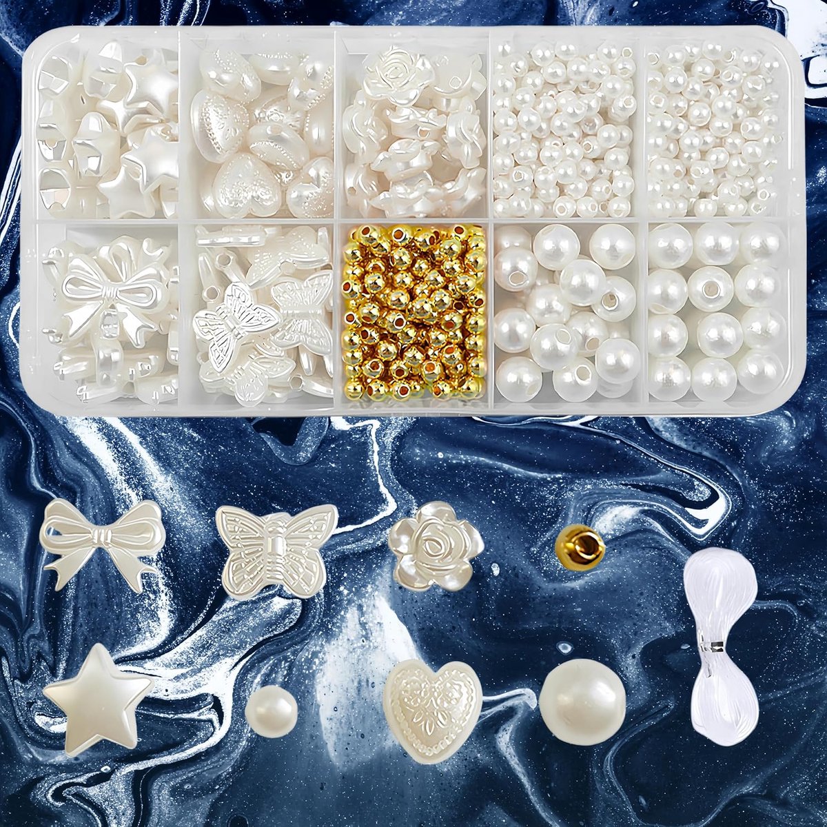 Kralenset, 760 stuks om zelf armbanden te maken, kralen om te rijgen, witte kralen, armbandset zelf maken, cadeaus voor meisjes, armbanden, bedelset voor doe-het-zelf armbanden, sieraden