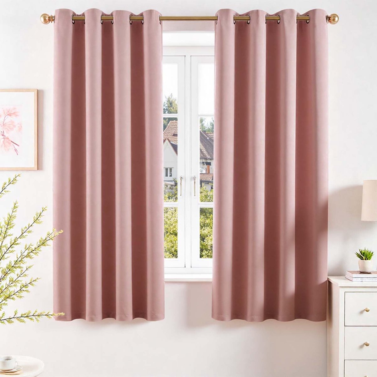 Gordijnen met inslagringen, ondoorzichtig, roze, 175 x 140 cm (h x b), set van 2 voor woonkamer, slaapkamer, kinderkamer, moderne gordijnen met inslagringen, verduisteringsgordijnen