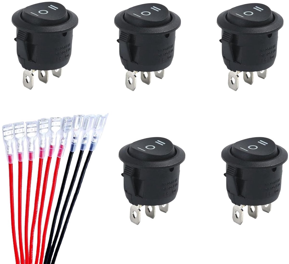 Schakelaar, 3 posities, wisselschakelaar, 12 V, tuimelschakelaar, 12 V, ronde tuimelschakelaar, 230 V, 3 posities, waterdicht, rond, zwarte schakelaar met 15 cm schroefdraad