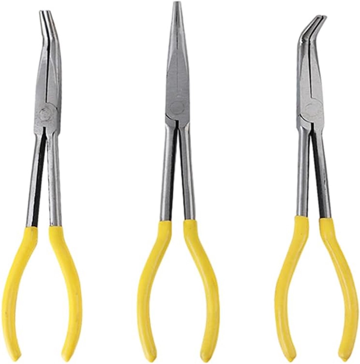 280 mm lange neustangenset (punttangen, 3-delig) – recht, 45 graden, 90 graden gebogen, ergonomische handgreep, punttang, multifunctioneel, platte ronde tang voor elektrisch, fijnmechanica, werkplaats