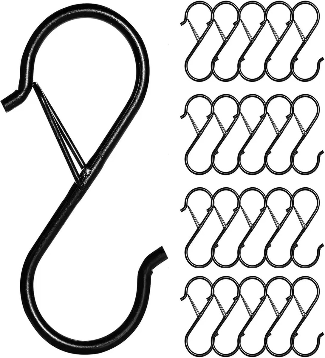 S-haken met veiligheidsgesp, draagkracht 10 kg, haken van ijzer, voor kleerhangers met een maximale diameter van 3 cm