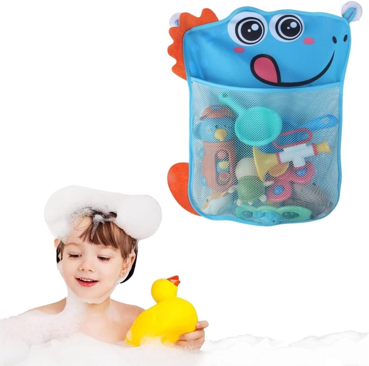 1 stuk badspeelgoedtas, net voor het ophangen van douche-accessoires, badkamerspeelgoed-organizer, opbergnet voor de badkuip, speelgoedtas met 2 zuignappen (schattig)