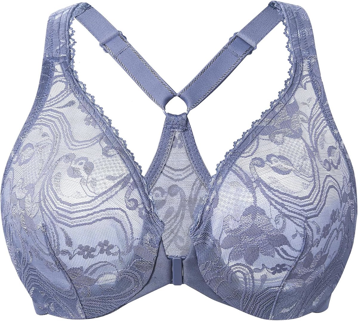 Grote maat racerback-bh met kanten beugel en voorsluiting voor dames
