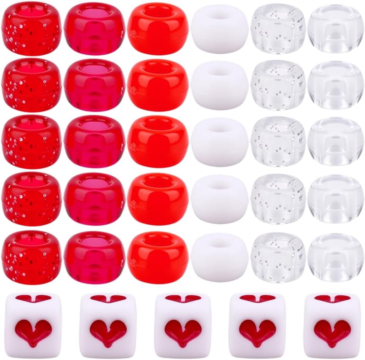 Kralen met Gaten Rood Wit Ondoorzichtige Transparante Vat Kubus Vorm Spacer Losse Kraal Kit voor Sieraden Maken Kerst Ketting Armband Diy Craft