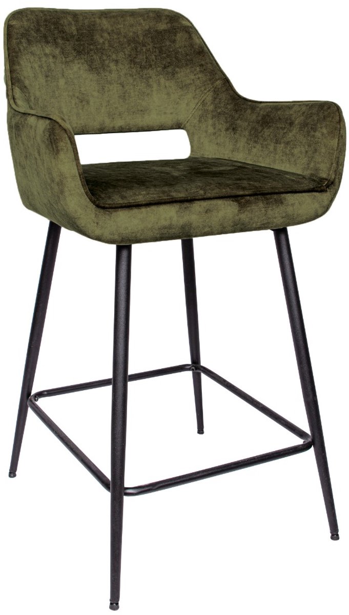 PTMD Fal LOW Velvet green bar stool black metal leg KD - set van 2