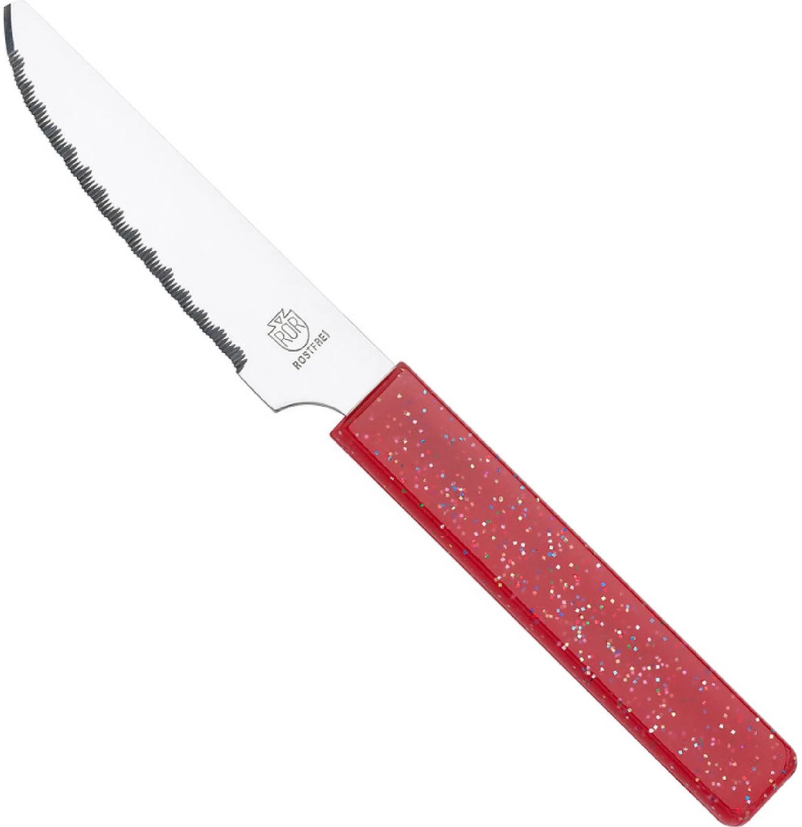 RÖR Solingen Broodmes 10 cm met rode handgreep en glitterafwerking