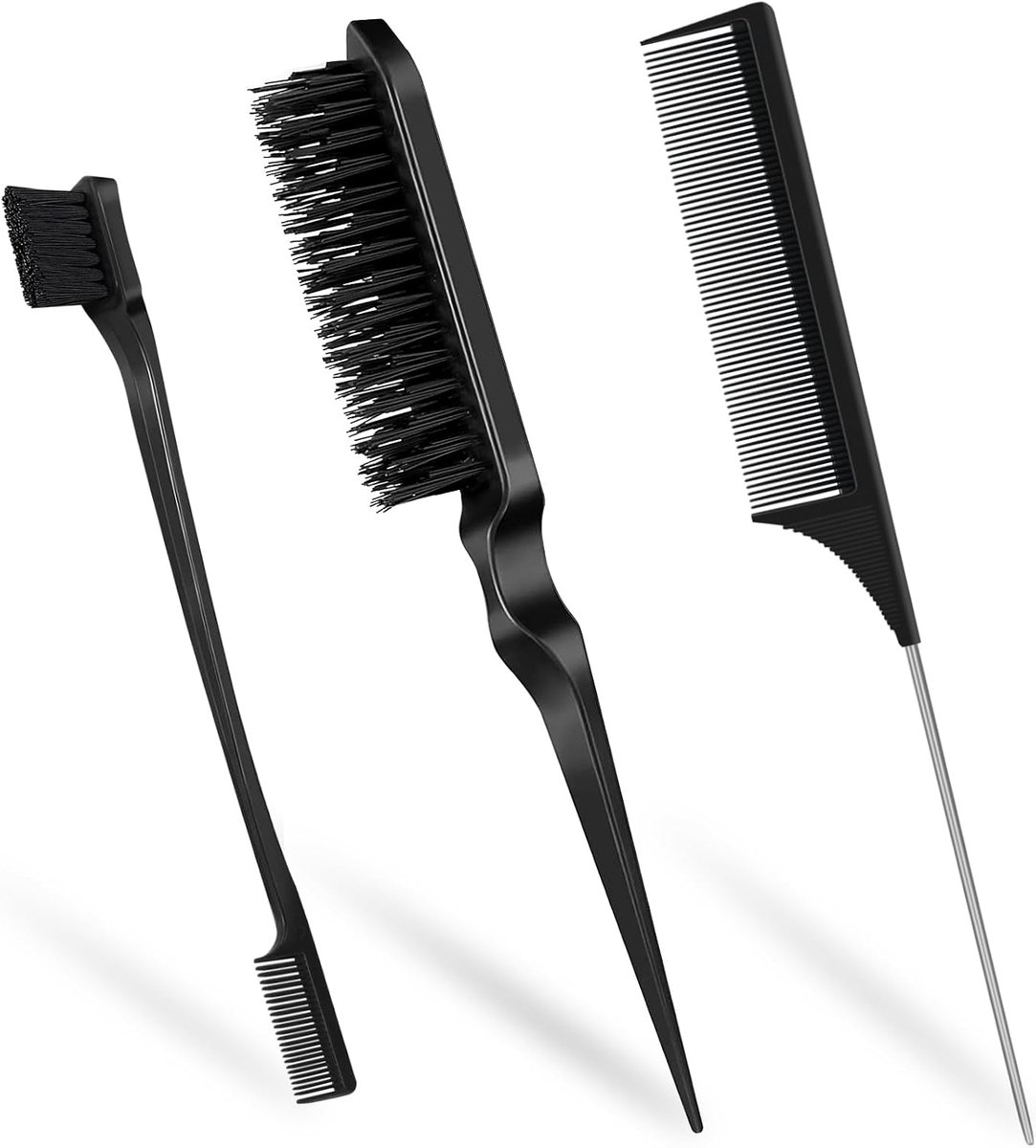 Haarborstel set 3-delig - Zwarte borstel met haren - Tease borstel - Perfect voor stylen - SnelShoppen