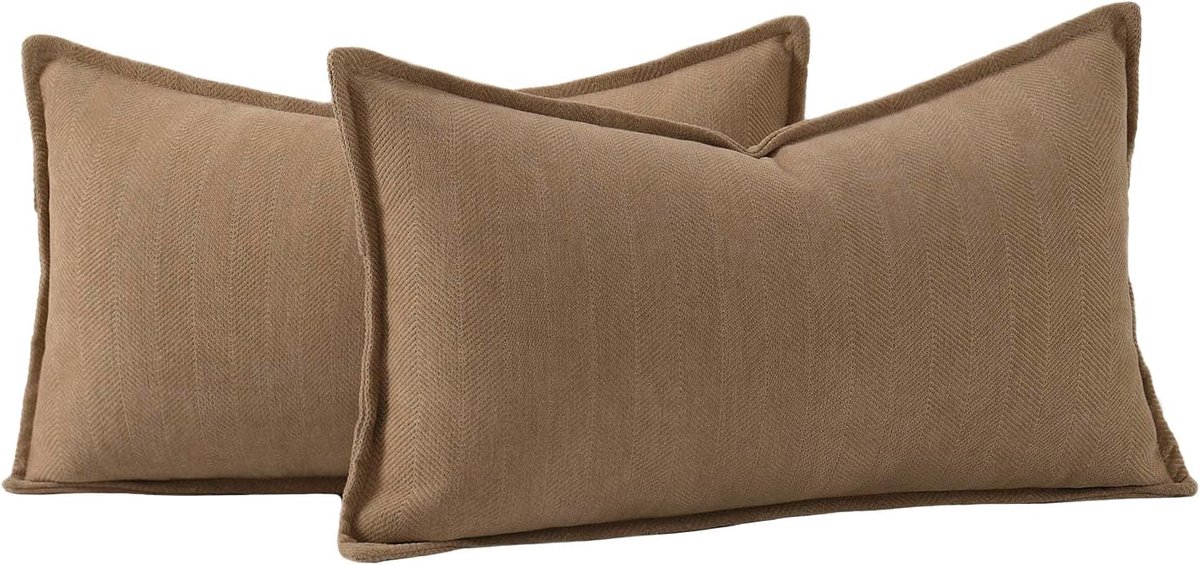 SnelShoppen - Set van 2 Woven Chenille Fringe Kussenhoezen 30x50cm Super Zacht Decoratief voor Bank en Slaapkamer, Bruin