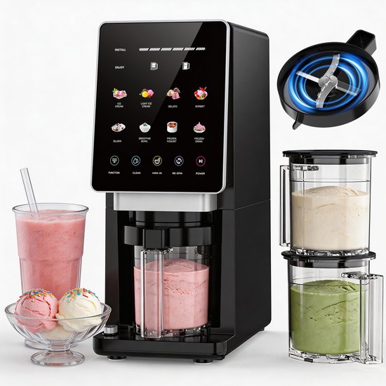 Foto: Hhhk ijmachine ijsmaker 10 in 1 slushpuppy schepijs sorbet gelato light ijs frozen yoghurt 3x 500ml