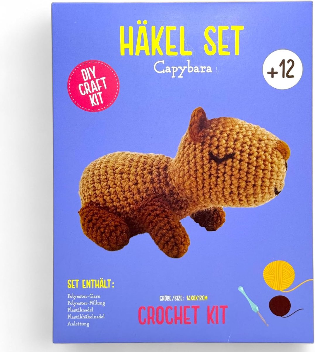 Amigurumi haakset dieren voor beginners en gevorderden, doe-het-zelf Amigurumi haakset met instructies, wol, naalden en accessoires, haakpakket voor kinderen en volwassenen (Capybara, 14 x 12 x