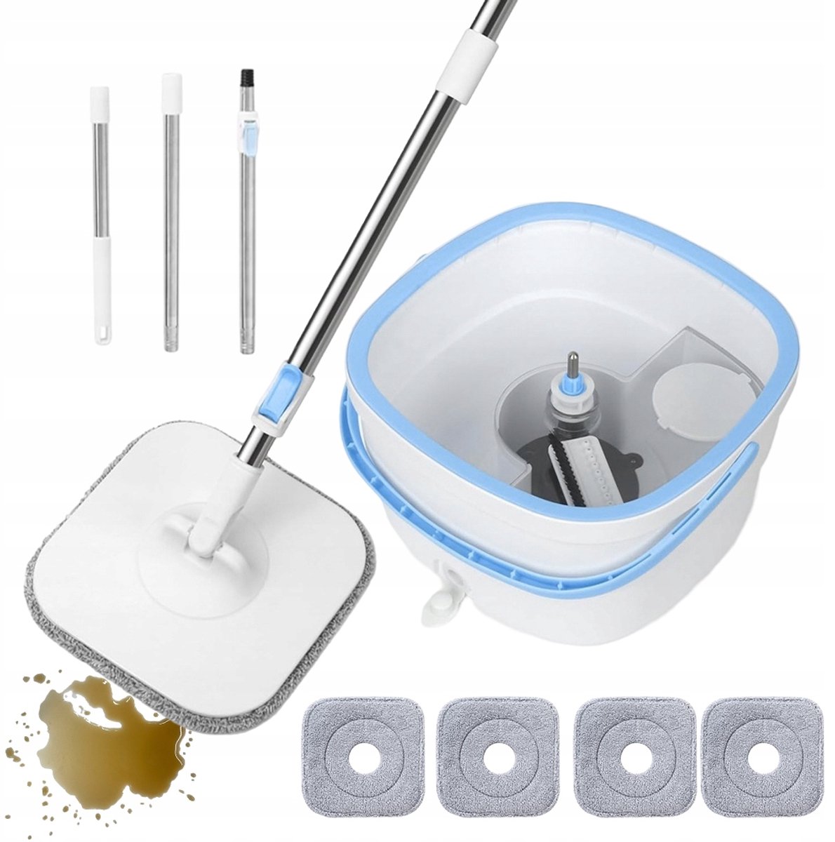 Dweilset - Spin Mop - Schoon en Vuil Water Scheiding - 360° Draaibare Kop - 2,5L - Verstelbare Handgreep - 110-130 cm - 4 Microvezel Doeken - Thuis en Kantoor - Voor Vloeren en Ramen