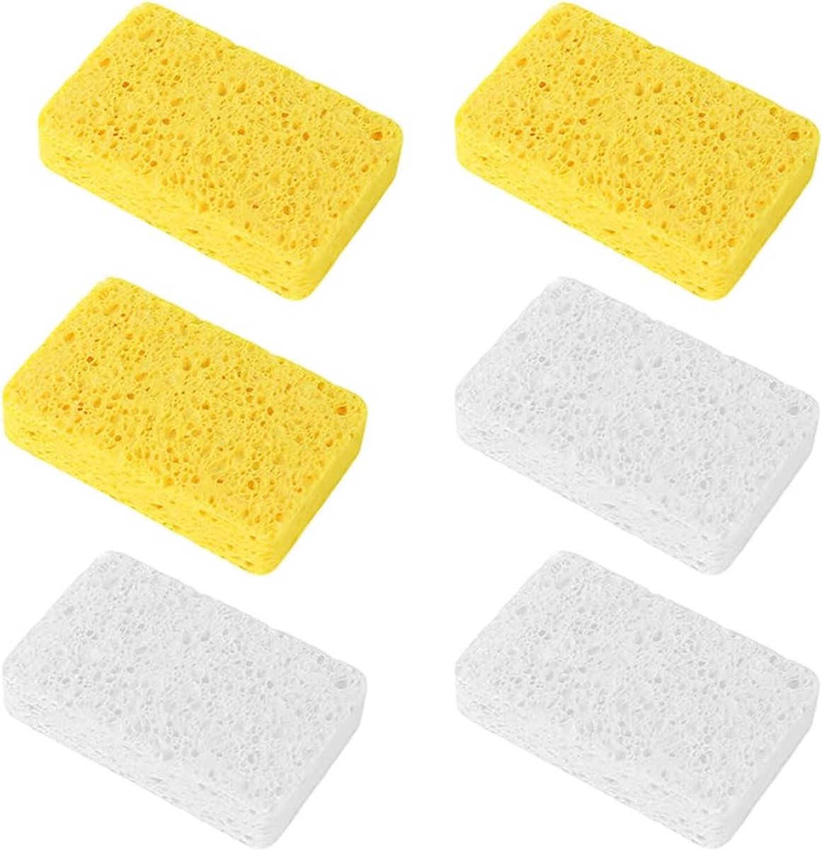 6 Stuks Eco-vriendelijke reinigingsspons, Natuurlijke cellulosesponzen, Multifunctionele Spons, voor keuken en badkamer (11 * 6.7 * 2cm) (Vierkante afwasspons)