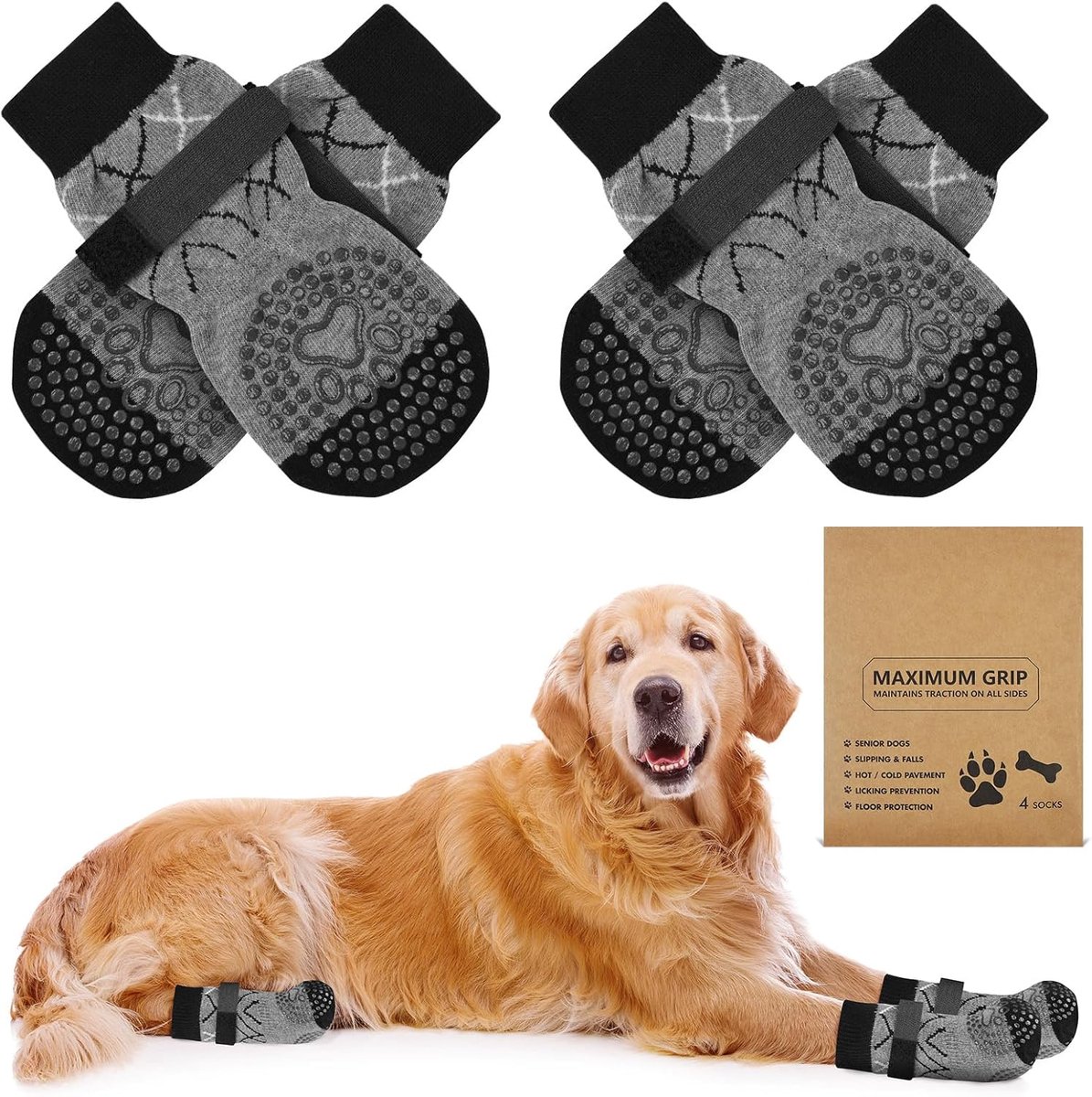 2 paar antislip hondensokjes, hoefbeschermers voor honden met grip, wandellaarsjes voor gewonde poten, hondensokjes tegen likken, voor oudere honden voor binnen en buiten op hardhouten vloeren