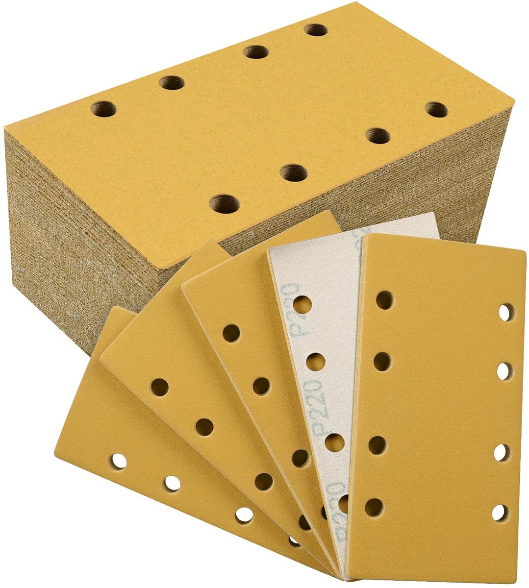 Schuurpapier, 93x185mm, 8-gaatjes, 50 stuks, Klett-schuurbladen P220, sterkere afbraak, schuurpads voor oscillerende schuurmachines op hout, metaal, lak, kunststof