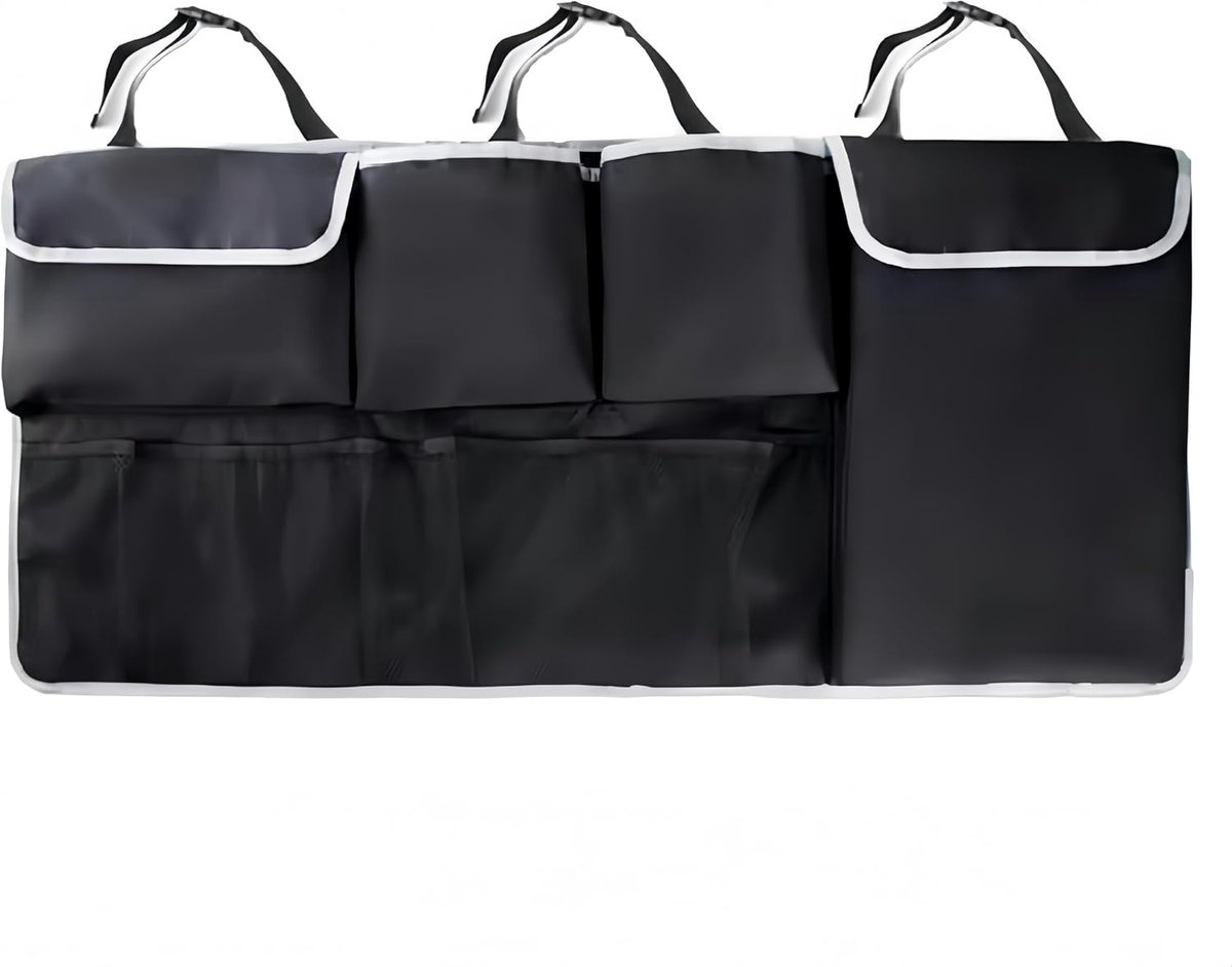 Kofferbox op de achterbank van de auto, hangende kofferbox, opvouwbare auto-pakketbox met meerdere verschillende maten, bagagebox met grote capaciteit, auto-pakbox met verstelbare rugzak