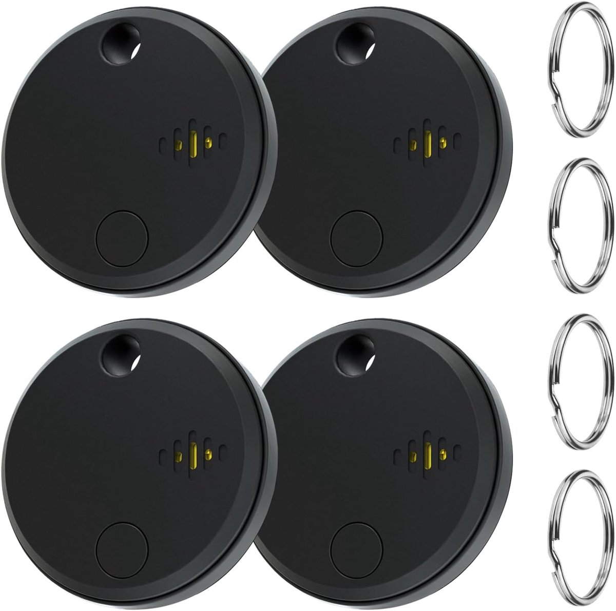 GPS Tracker (4-Pack), Compatibel met Apple Find My (Alleen iOS), met Sleutelring, 1 Jaar Batterijduur voor Sleutels, Portemonnees, Koffers en Rugtassen (Zwart)
