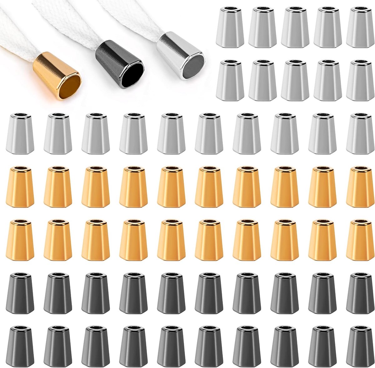 koordstopper, metaal, 3 kleuren, touwstoppers, metalen touwsloten voor rugzak, touw, elastische koorden, 60 stuks