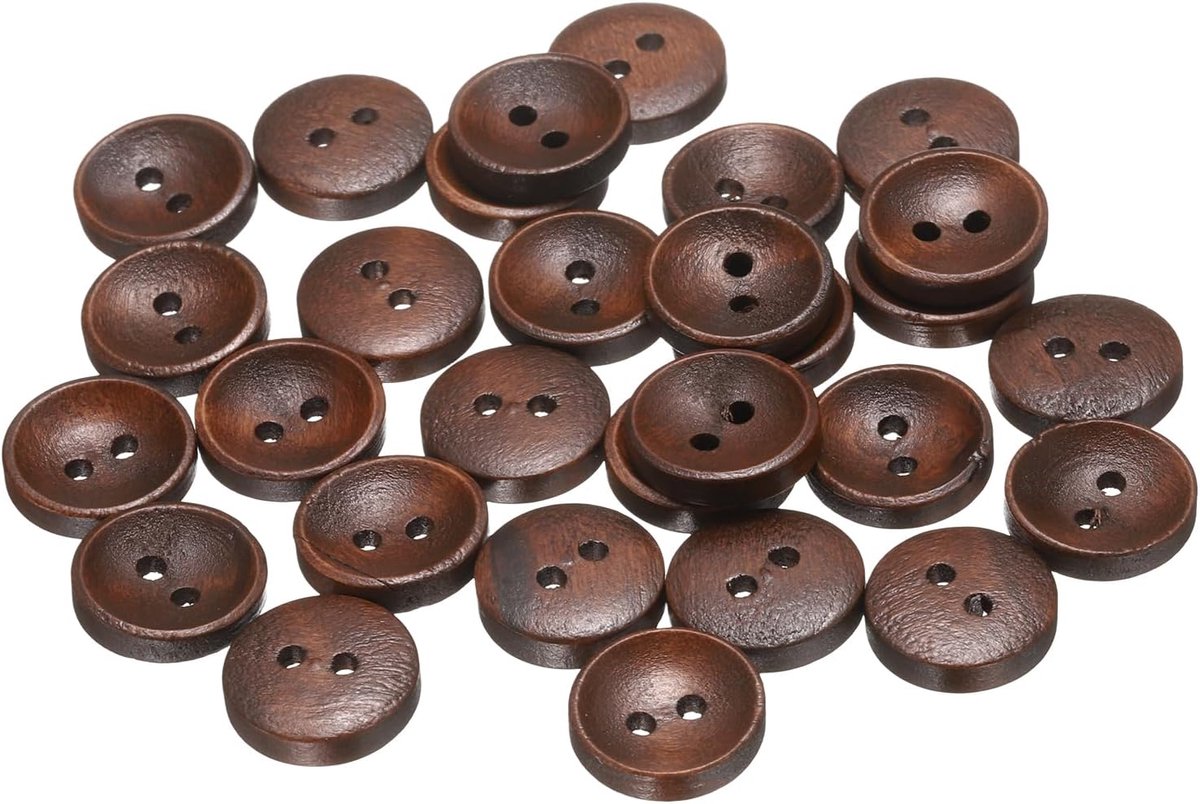 Knopen 5/8 inch (15 mm) 2 ronde gaten houten knopen voor het naaien van decoratief handwerk voor kleding doe-het-zelf handwerk decoratie, middenbruin