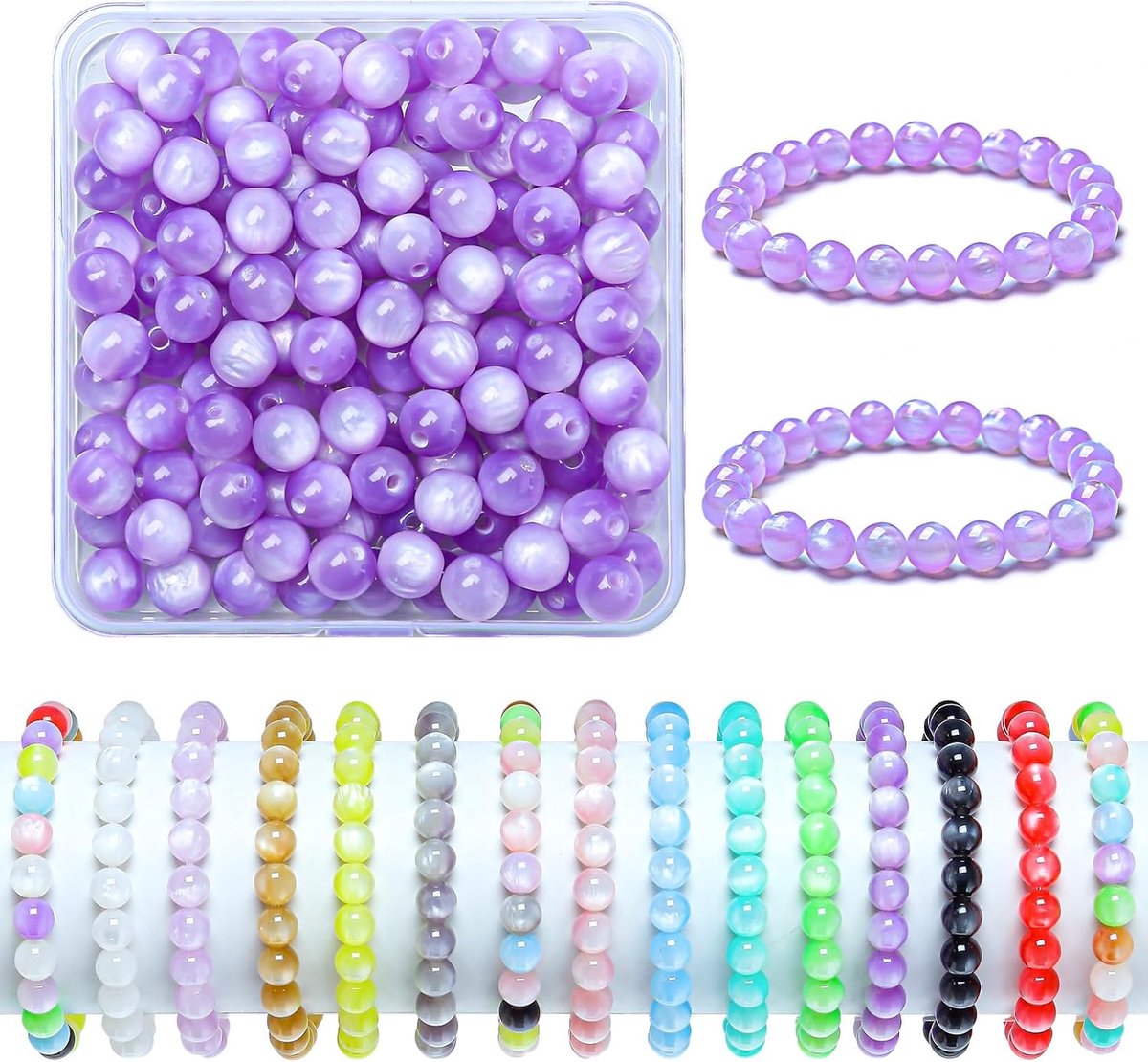Kralen voor armbanden, 100 stuks macaron-edelstenen, glasparels om zelf sieraden te maken, monochrome knutselkralenset