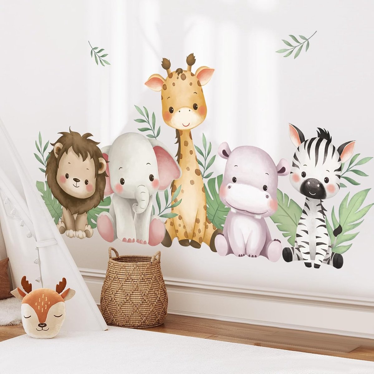 Muurstickers, jungledieren, vinyl, giraf, leeuw, muurstickers, kinderkamer, baby