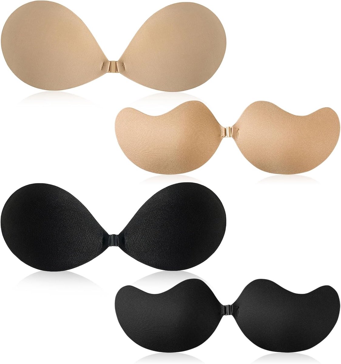 4 paar zelfklevende beha, push-up, onzichtbare push-up plakbeha, zonder bandjes, plakbeha, herbruikbare plakbeha, onzichtbare beha voor avondjurk, bruidsjurk, badpak en rugvrij (zwart, naakt)