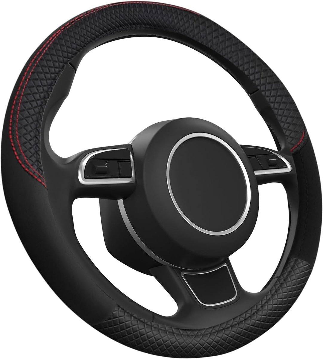 Stuurhoes voor de auto, microvezel, leer, 38 cm, antislip, universele stuurbescherming, ademende stuurbescherming, stuurhoes, leer (zwart)