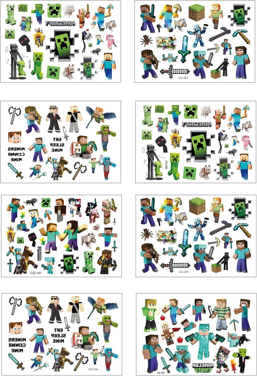 8 vellen tatoeages voor kinderen, cartoon kleeftatoeagestickers, huidvriendelijke tijdelijke stickers, waterdichte kindertatoeagestickers, voor decoratie, kinderverjaardag, cadeau, feest