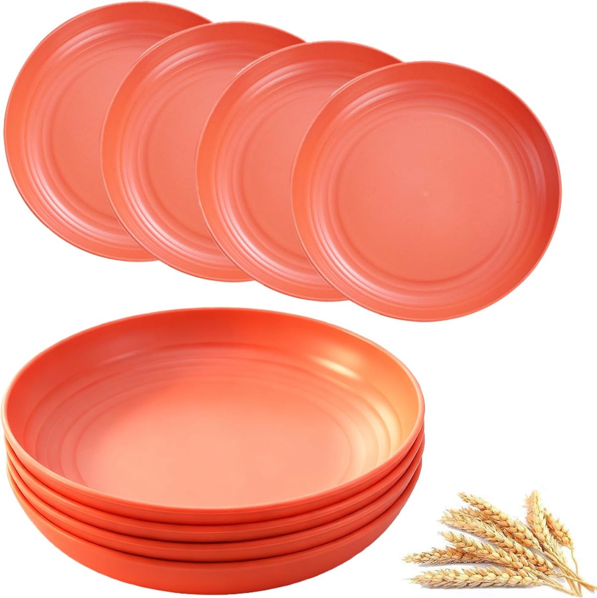 borden Herbruikbare set van 4, 20 cm onbreekbare dinerborden, lichte campingborden voor picknick, salade, pasta, feest, huis, kantoor, vaatwasser- en magnetronbestendig (Oranje)