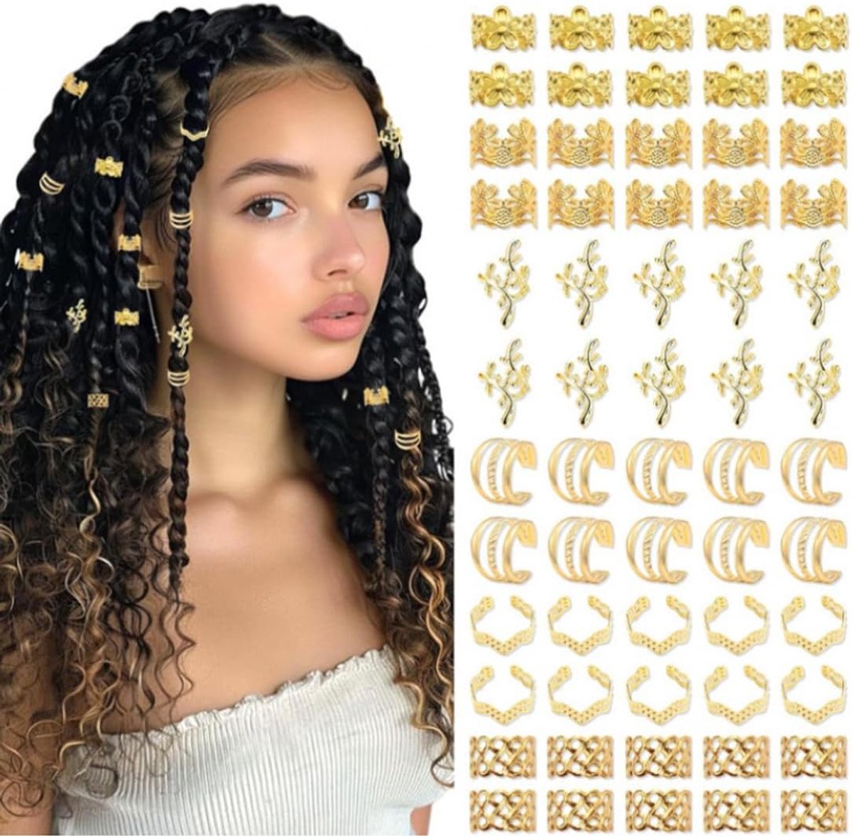 60 stuks sieraden voor dreadlocks verstelbaar, kralen spiraal-clip, gevlochten haar, decoratieaccessoires, voor mannen en vrouwen