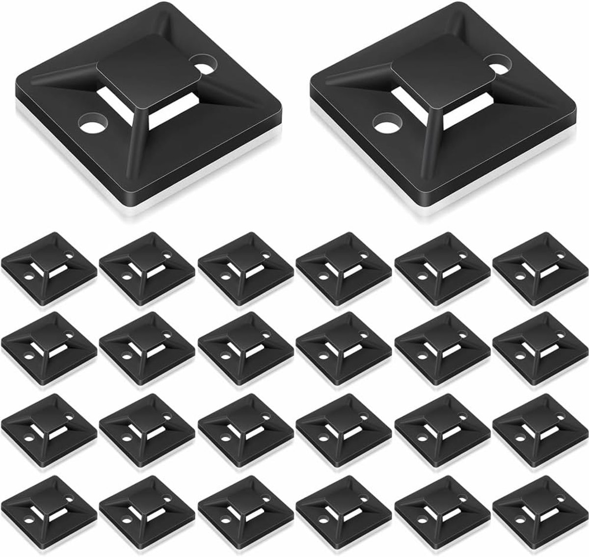 bevestigingen met ritssluiting, 100 stuks zwarte kabelbinderclips, kleine stropdaswikkels basishouder, kabelbinders die kleverige pads bevestigen voor thuiskantoor, garage en werkplaats