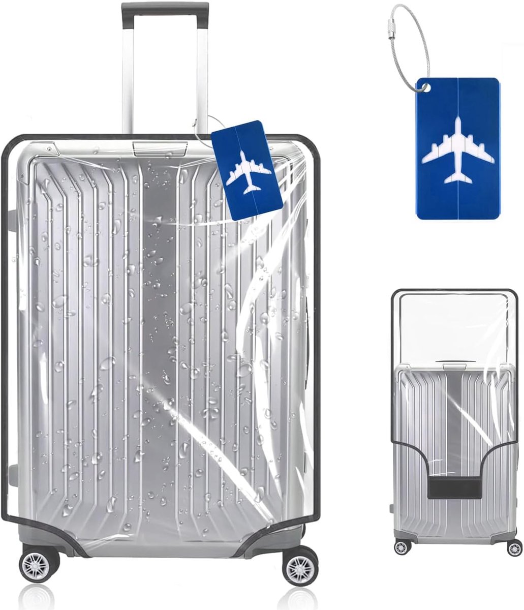 Kofferhoezen, pvc-beschermhoes, doorzichtig, stofdicht, zwarte rand, bagageafdekking, anti-stof, anti-kras voor reizen, Transparant., 20 Zoll, Classic