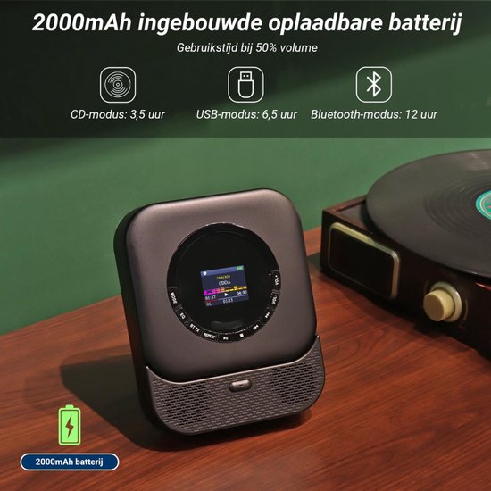 Lìon® CD Speler Draagbare - 6W - CD Speler - Draagbare Bluetooth CD Speler - Zwart - 15cm x 3cm x 15cm van lion — afbeelding 5