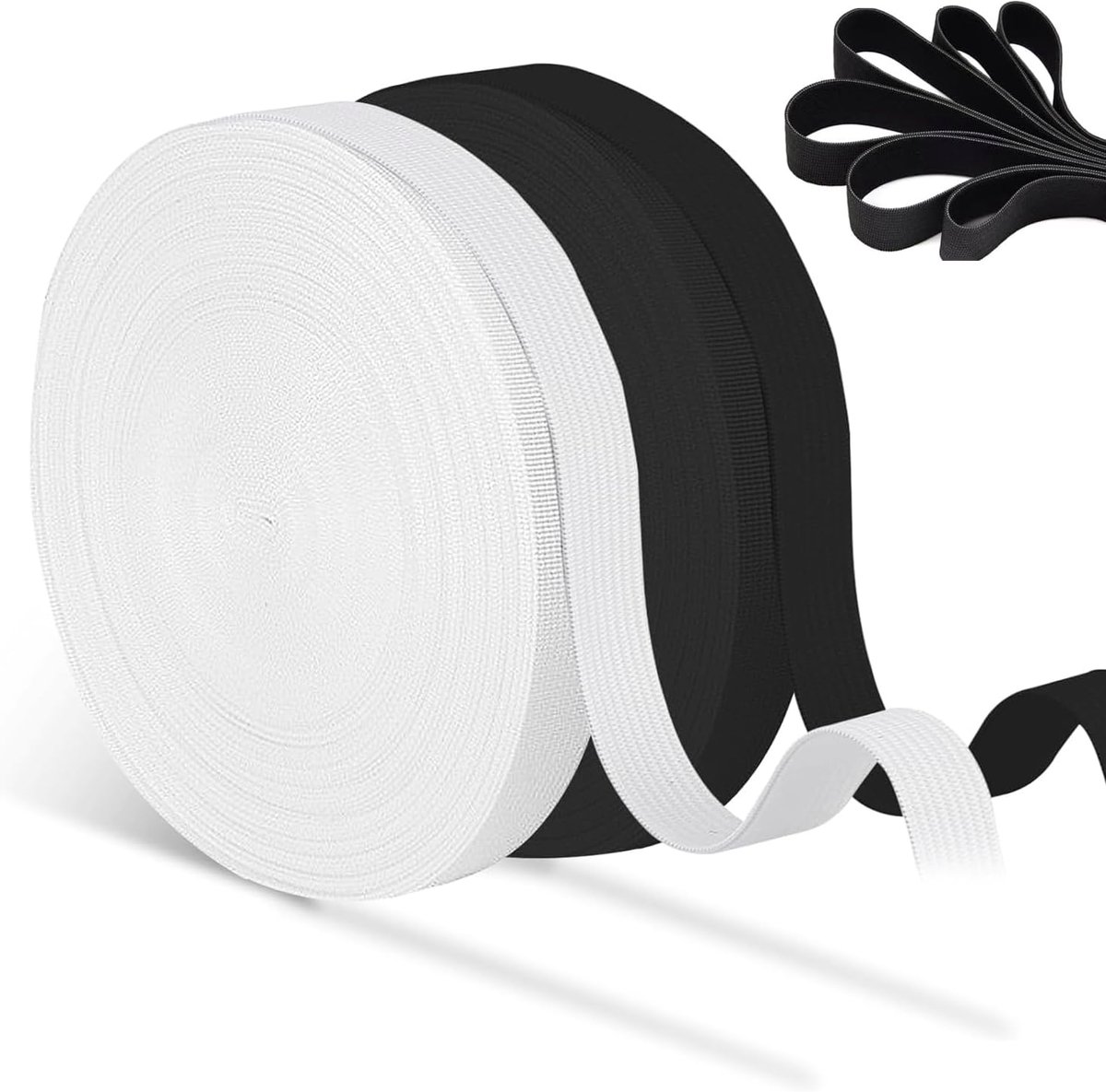 Elastische band, breedte 15 mm, elastische bandset voor broekrubber, huishoudelijk doe-het-zelf handwerk, zwart en wit