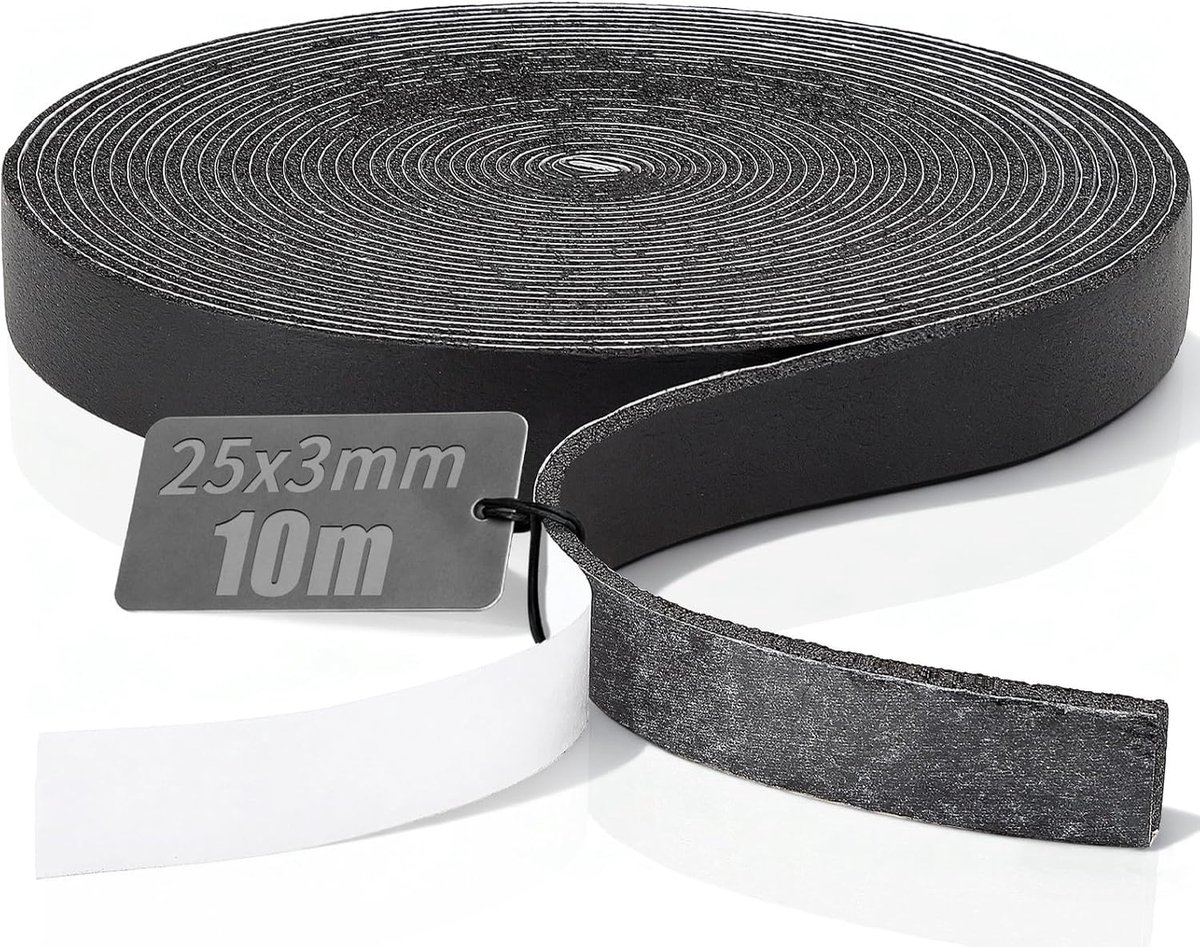 Afdichtingstape 25mm(B) x3mm(D) x10m(L), Zelfklevend Dichtband, Schuimrubber Kleefband, Voorlegband Geluidsisolatie, Schuimrubber Geluidsdemping Moosgummi Dichting voor Deur, Raam