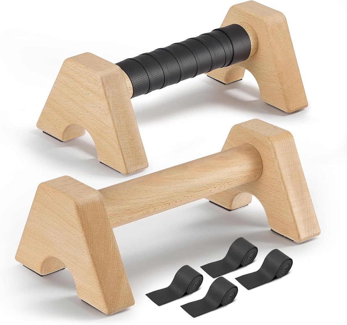 houten push-upgrepen, 2 antislip, stabiele en gewrichtsvriendelijke push-upgrepen van hout met twee afneembare griplussen, aerobic-apparaat voor handstanden en push-ups