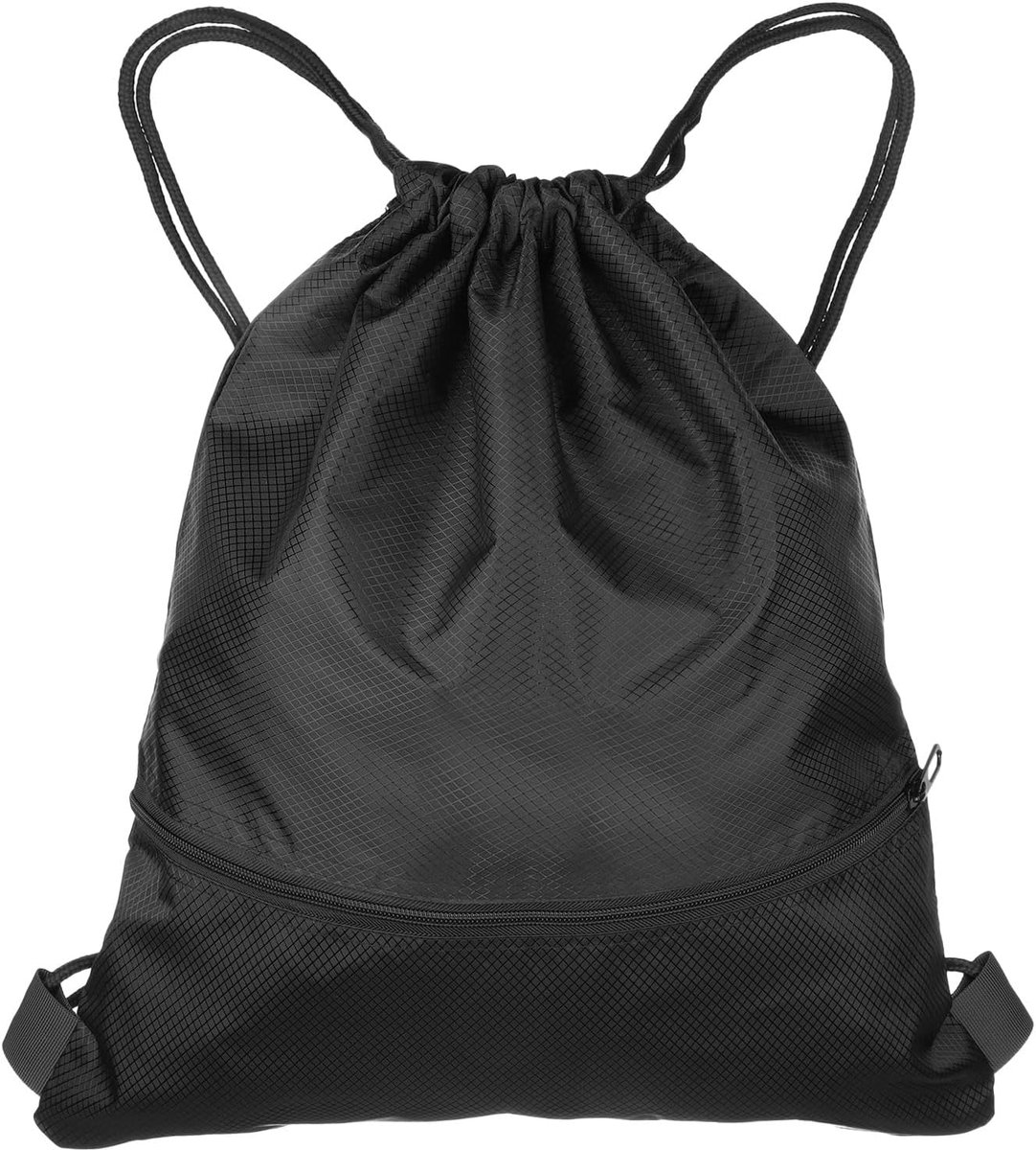Gymtas Rugzak 14,6 inch x 17,9 inch Oxford Stof Groothandel Trekkoord Tas Uniseks Waterdichte Trekkoord Tas met Ritszakken voor Sport Gym Reizen Zwemmen, Zwart, zwart, 14.6" x 17.9"