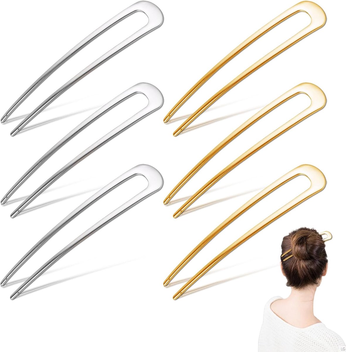 Haarspelden metalen U-vormige haarspeldjes set van 6 stuks – goud en zilver – stevige haaraccessoires voor dames en meisjes haarstyling