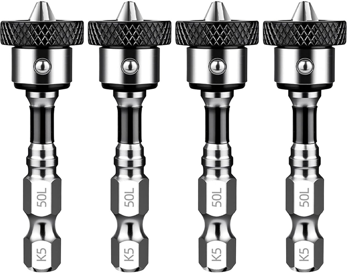 4x Magnetische Gipsplaatschroeven 1/4" 50mm - Gipswand Schroef | Schroefpositionering voor gipsplaat. Hoge hardheid K5 gehard staal. Geïntegreerde anti-valmagneet.